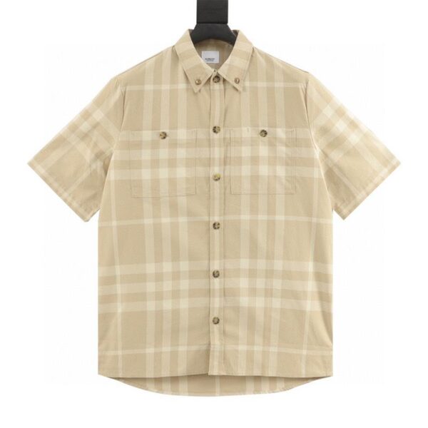 designer,replica,clothing,fake,1:1,lv,luxury,high quality Burberry double pocket plaid short-sleeved shirt (D393)