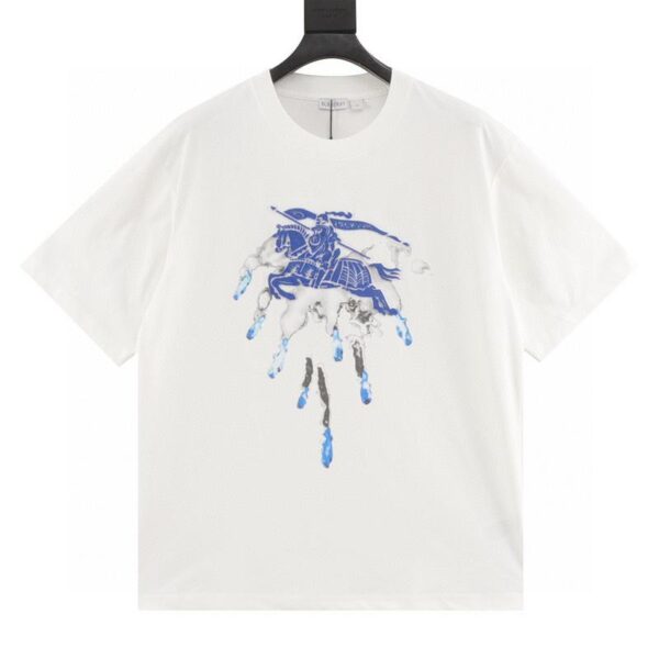 designer,replica,clothing,fake,1:1,lv,luxury,high quality Burberry war horse toothbrush embroidery and splash ink printed short-sleeved T-shirt (06E0)