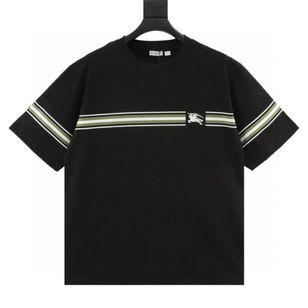 designer,replica,clothing,fake,1:1,lv,luxury,high quality Burberry striped print war horse embroidered short-sleeved T-shirt (EA05)