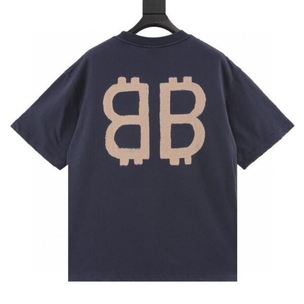 designer,replica,clothing,fake,1:1,lv,luxury,high quality Balenciaga front and rear double B Bitcoin mud-dyed short-sleeved T-shirt (B101)