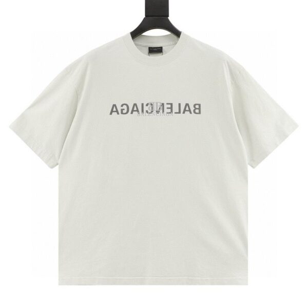 designer,replica,clothing,fake,1:1,lv,luxury,high quality Balenciaga reverse letter double B printed washed holed short-sleeved T-shirt (20AD)