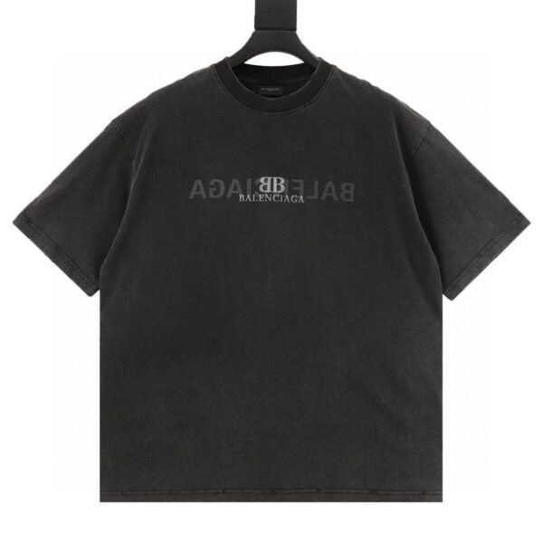 designer,replica,clothing,fake,1:1,lv,luxury,high quality Balenciaga reverse letter double B printed washed holed short-sleeved T-shirt (BDF1)