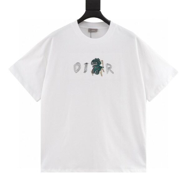 designer,replica,clothing,fake,1:1,lv,luxury,high quality Dior letter dinosaur embroidered short-sleeved T-shirt (2EC8)