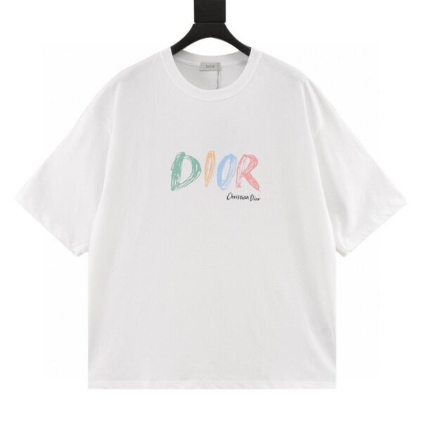 designer,replica,clothing,fake,1:1,lv,luxury,high quality Dior colorful letters Kangli digital printing round neck short sleeves (380B)