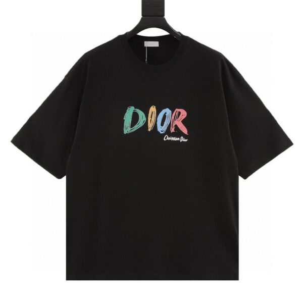 designer,replica,clothing,fake,1:1,lv,luxury,high quality Dior colorful letters Kangli digital printing round neck short sleeves (B1D9)