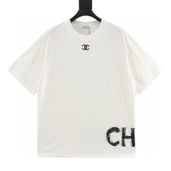 designer,replica,clothing,fake,1:1,lv,luxury,high quality CHANEL small logo embroidery and hem logo graffiti printed short-sleeved T-shirt (BD3D)