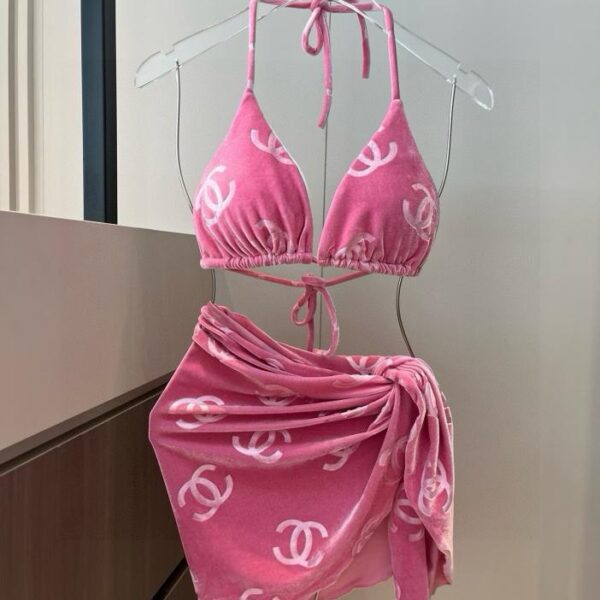 designer,replica,clothing,fake,1:1,lv,luxury,high quality Chanel corduroy classic bikini three-piece set️