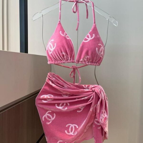 designer,replica,clothing,fake,1:1,lv,luxury,high quality Chanel corduroy classic bikini three-piece set️