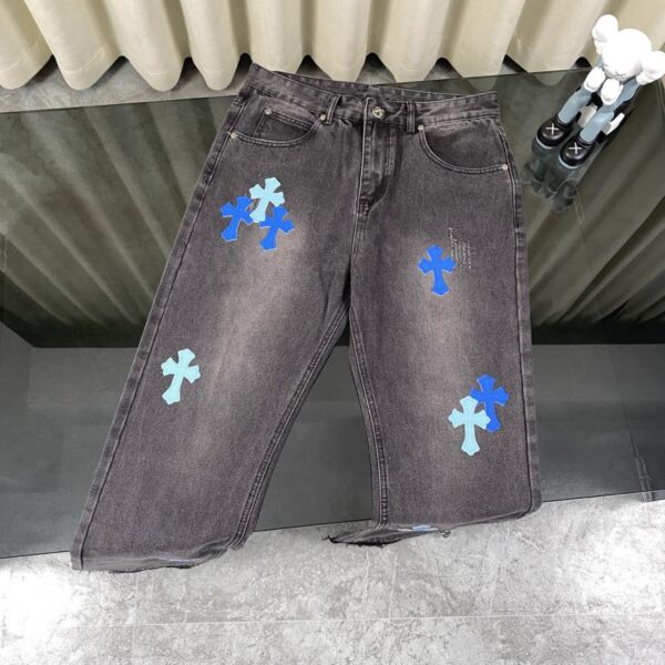 designer,replica,clothing,fake,1:1,lv,luxury,high quality Chrome Hearts classic cross patch leather jeans
