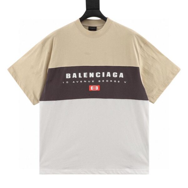 designer,replica,clothing,fake,1:1,lv,luxury,high quality Balenciaga three-color patchwork letter print short-sleeved T-shirt (8E40)