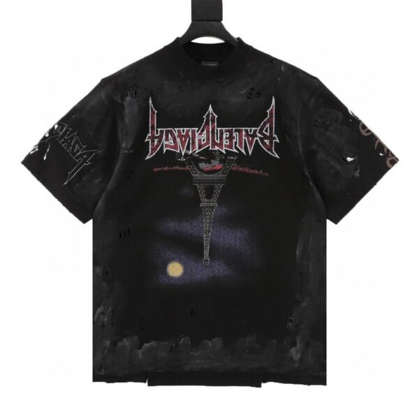designer,replica,clothing,fake,1:1,lv,luxury,high quality Balenciaga Reflection Moonlight Night Paris Eiffel Tower tee (0BC8)