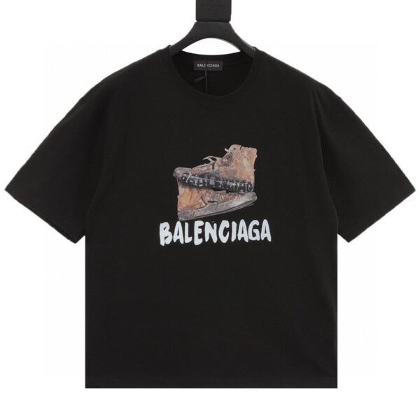 designer,replica,clothing,fake,1:1,lv,luxury,high quality Balenciaga distressed shoe lettering printed short-sleeved T-shirt (1F65)
