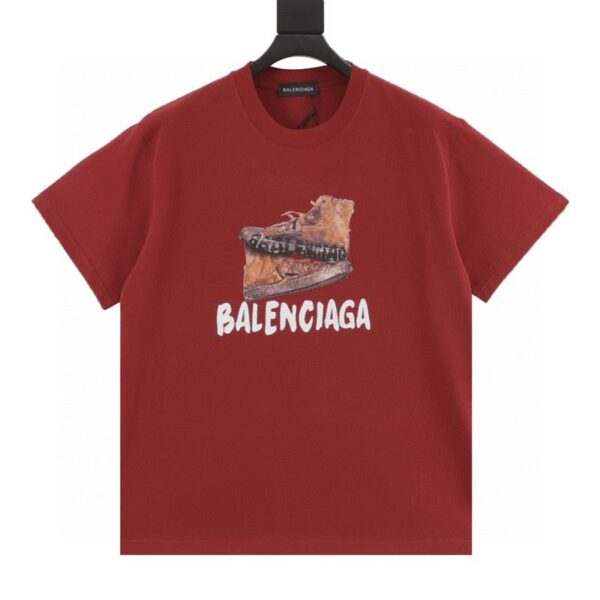 designer,replica,clothing,fake,1:1,lv,luxury,high quality Balenciaga distressed shoe lettering printed short-sleeved T-shirt (8E90)