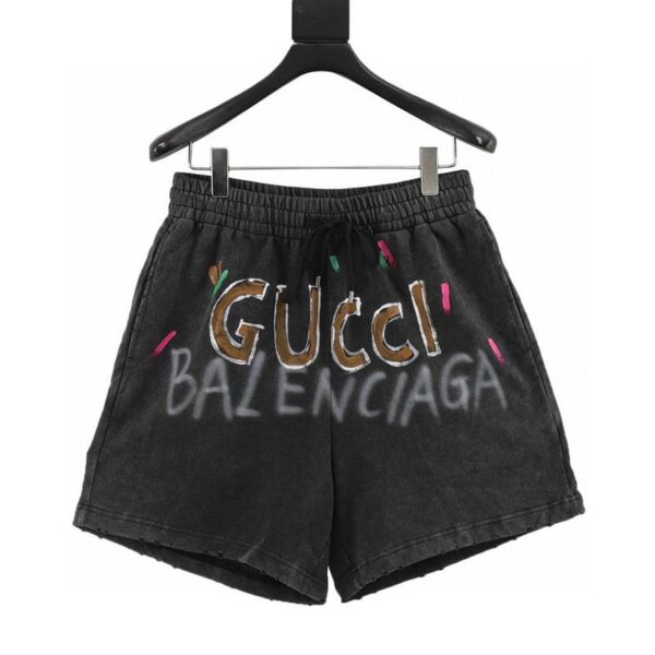 designer,replica,clothing,fake,1:1,lv,luxury,high quality Balenciaga hand-painted lettering terry shorts (89EB)