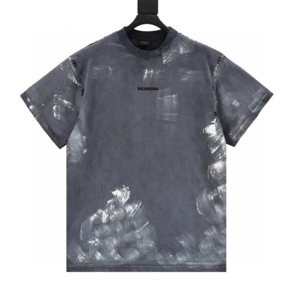 designer,replica,clothing,fake,1:1,lv,luxury,high quality Balenciaga paint inkjet front and back embroidered short sleeves (8B9F)