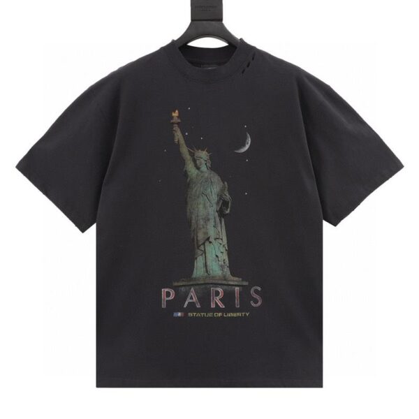 designer,replica,clothing,fake,1:1,lv,luxury,high quality Balenciaga Statue of Liberty printed round neck short sleeves (EE8E)