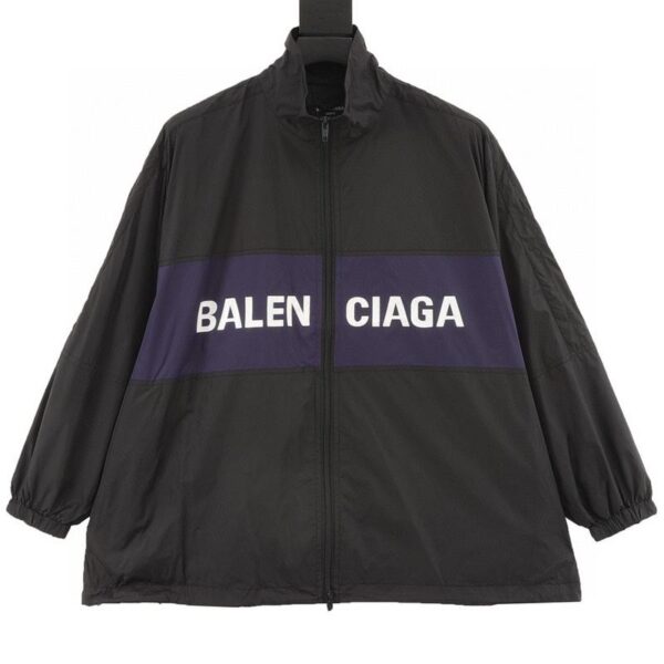 designer,replica,clothing,fake,1:1,lv,luxury,high quality Balenciaga black and blue patchwork slogan jacket (CF35)