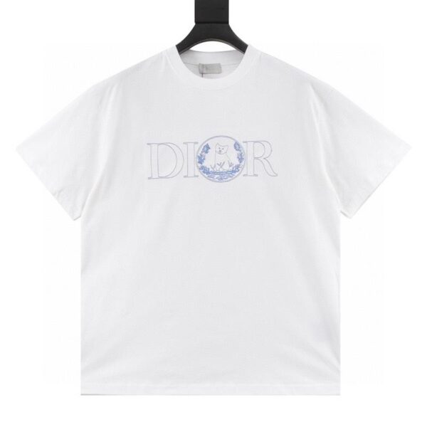 designer,replica,clothing,fake,1:1,lv,luxury,high quality Dior new series little blue cat embroidered short-sleeved T-shirt (994E)