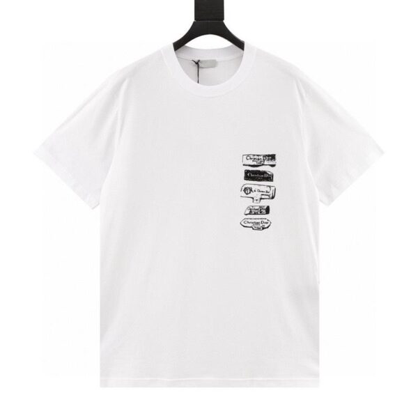 designer,replica,clothing,fake,1:1,lv,luxury,high quality Dior flocked archival letter print short-sleeved T-shirt (24CE)