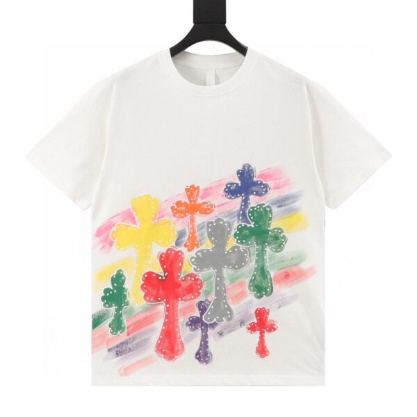 designer,replica,clothing,fake,1:1,lv,luxury,high quality Chrome Hearts Rainbow Cross Short Sleeve T-Shirt (0CBE)