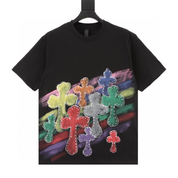 designer,replica,clothing,fake,1:1,lv,luxury,high quality Chrome Hearts Rainbow Cross Short Sleeve T-Shirt (CBC1)