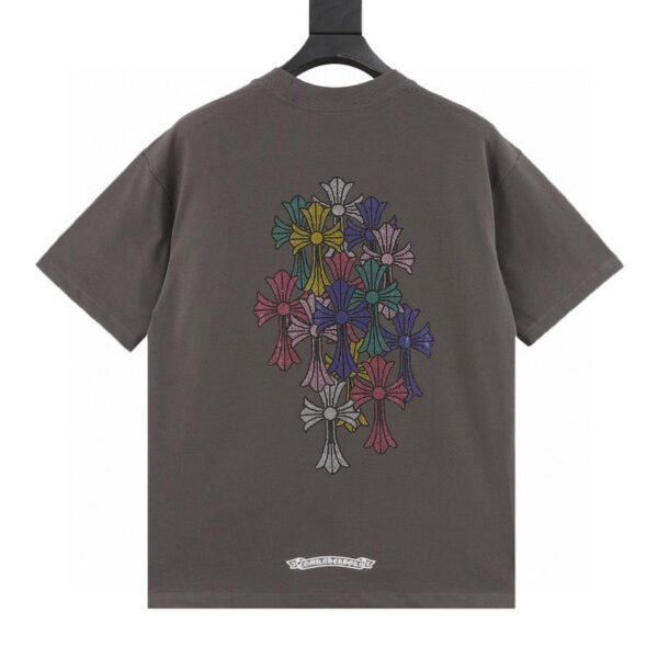 designer,replica,clothing,fake,1:1,lv,luxury,high quality Chrome Hearts Color Diamond Cross Short Sleeve T-Shirt (1E20)