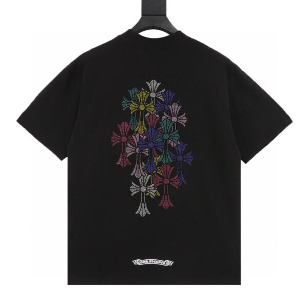 designer,replica,clothing,fake,1:1,lv,luxury,high quality Chrome Hearts Color Diamond Cross Short Sleeve T-Shirt (E9A8)