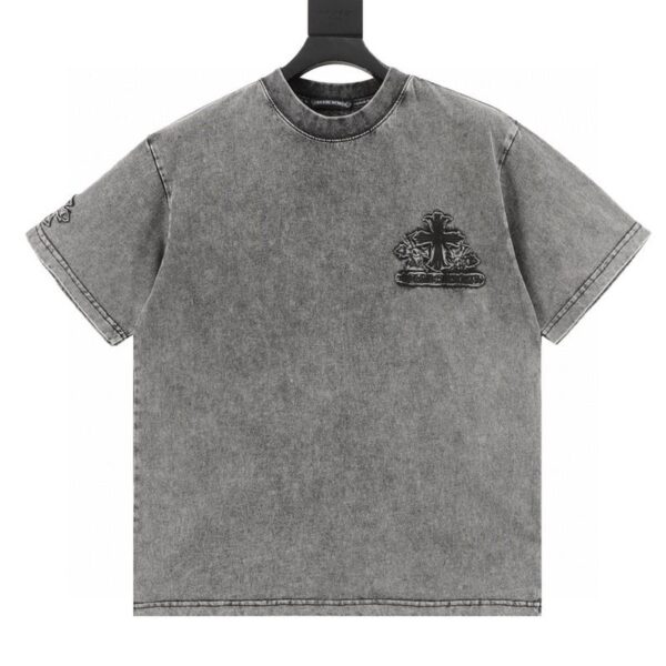 designer,replica,clothing,fake,1:1,lv,luxury,high quality Chrome Hearts washed distressed patch logo short sleeves (321E)