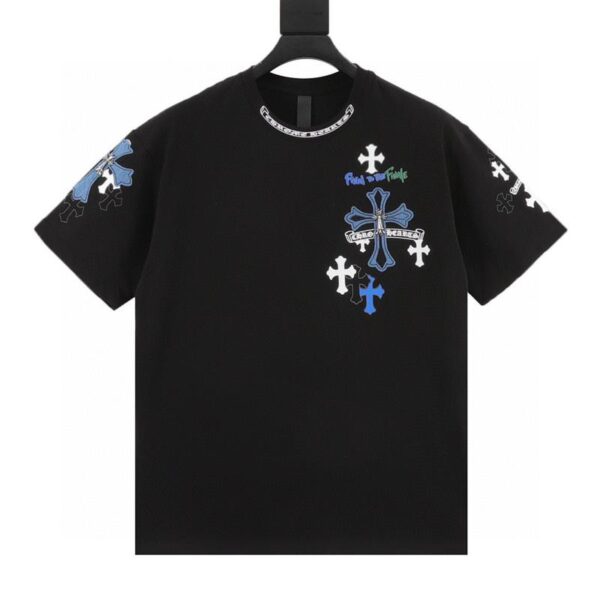 designer,replica,clothing,fake,1:1,lv,luxury,high quality Chrome Hearts denim cross short-sleeved T-shirt (3689)