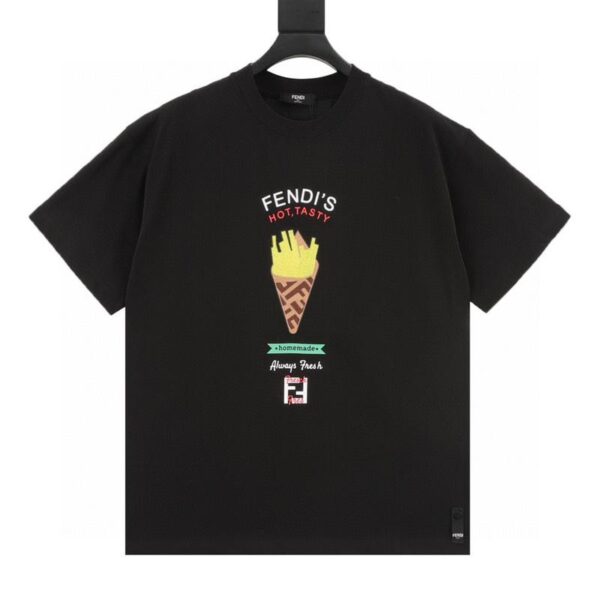 designer,replica,clothing,fake,1:1,lv,luxury,high quality FENDI French fries embroidered short-sleeved T-shirt (F6FC)
