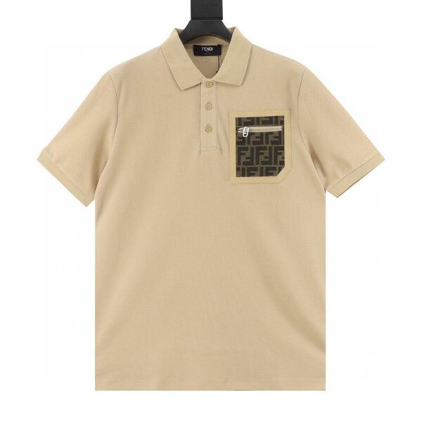 designer,replica,clothing,fake,1:1,lv,luxury,high quality Fendi leather trimmed pocket zip short-sleeved polo shirt (114A)