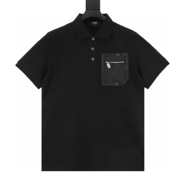 designer,replica,clothing,fake,1:1,lv,luxury,high quality Fendi leather trim pocket zip short sleeve polo shirt (617F)