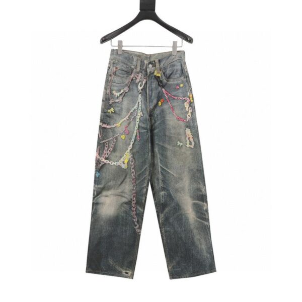designer,replica,clothing,fake,1:1,lv,luxury,high quality Acne Studios 1981M candy chain print denim trousers (F6F5)