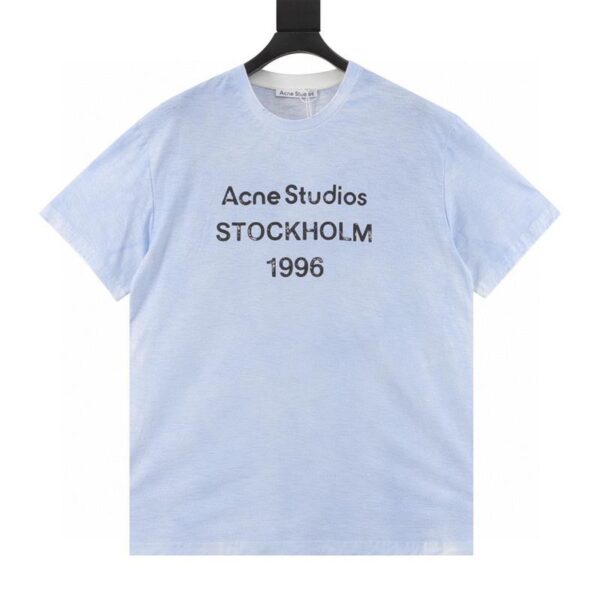 designer,replica,clothing,fake,1:1,lv,luxury,high quality Acne Studios tie-dyed distressed haze blue 1996 slogan short-sleeved T-shirt (B305)