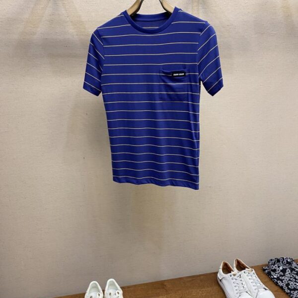 designer,replica,clothing,fake,1:1,lv,luxury,high quality MiuMiu 【Women’s】Striped logo short-sleeved T-shirt (A706)