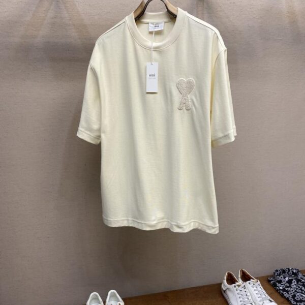 designer,replica,clothing,fake,1:1,lv,luxury,high quality AMI embroidered heavyweight cotton half-sleeve T-shirt (C0A6)