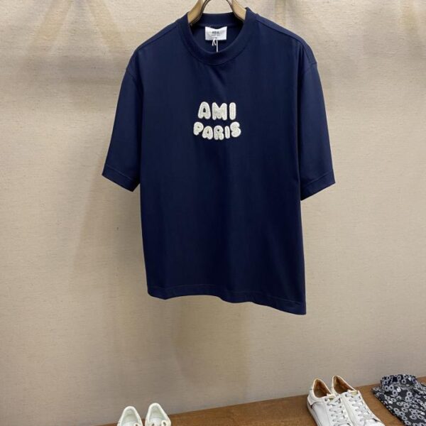 designer,replica,clothing,fake,1:1,lv,luxury,high quality AMI embroidered heavyweight cotton half-sleeve T-shirt (42EF)
