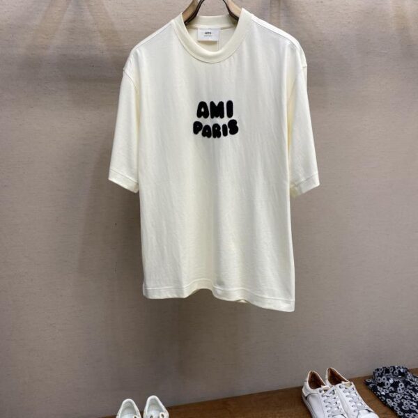 designer,replica,clothing,fake,1:1,lv,luxury,high quality AMI embroidered heavyweight cotton half-sleeved T-shirt (6115)