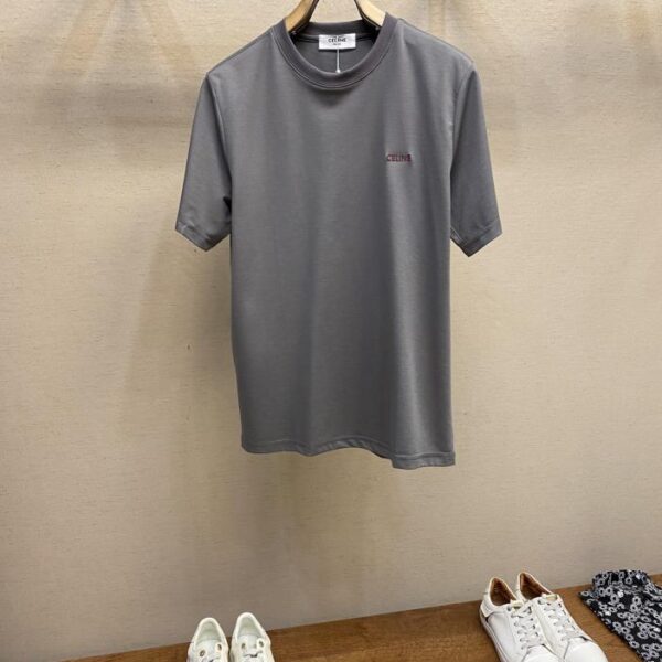 designer,replica,clothing,fake,1:1,lv,luxury,high quality Celine graphite gray red letter embroidered short-sleeved T-shirt (E766)