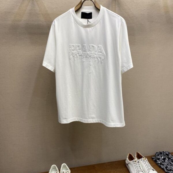 designer,replica,clothing,fake,1:1,lv,luxury,high quality Prada 3D embossed embroidered cotton half-sleeve T-shirt (8AB2)