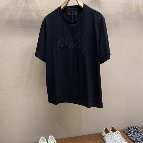 designer,replica,clothing,fake,1:1,lv,luxury,high quality Prada 3D embossed embroidered cotton half-sleeve T-shirt S (E314)