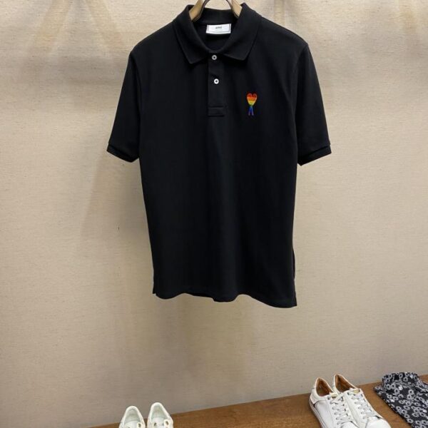 designer,replica,clothing,fake,1:1,lv,luxury,high quality AMI rainbow logo short-sleeved polo shirt (7085)