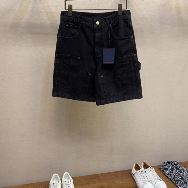 designer,replica,clothing,fake,1:1,lv,luxury,high quality LV embossed denim shorts (5B14)