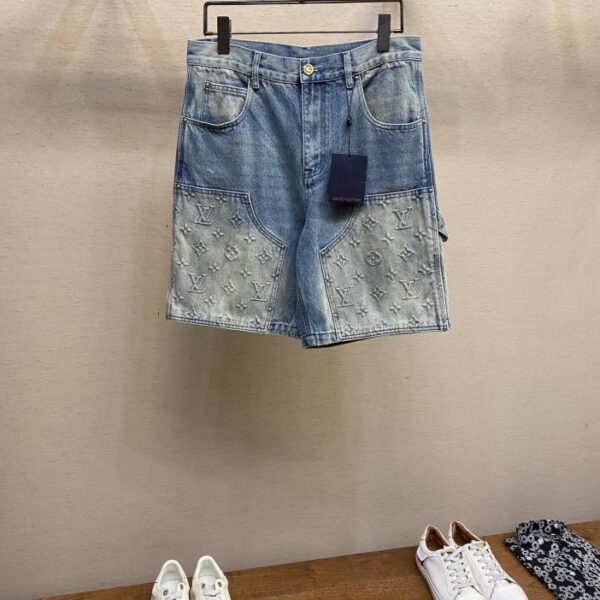designer,replica,clothing,fake,1:1,lv,luxury,high quality LV embossed denim shorts (FEF8)