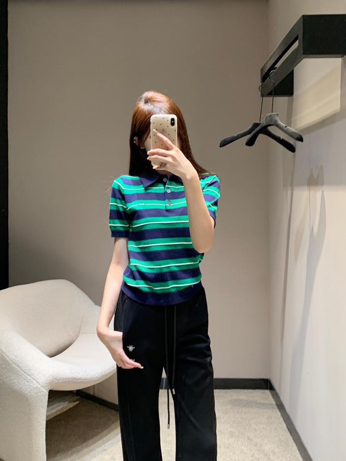 designer,replica,clothing,fake,1:1,lv,luxury,high quality Miu Miu spring and summer new striped polo knitted short-sleeved top (B06C) designer,replica,clothing,fake,1:1,lv,luxury,high quality Miu Miu spring and summer new striped polo knitted short-sleeved top (B06C)