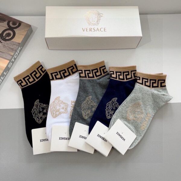 designer,replica,clothing,fake,1:1,lv,luxury,high quality Comes with packaging [five pairs in one box] VERSACE European and American famous brand boat socks for men and women (0384)