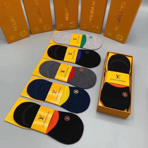 designer,replica,clothing,fake,1:1,lv,luxury,high quality New LV invisible socks, very good quality, sweat-absorbent, antibacterial, breathable and deodorant, 5 pairs in a box (312B)