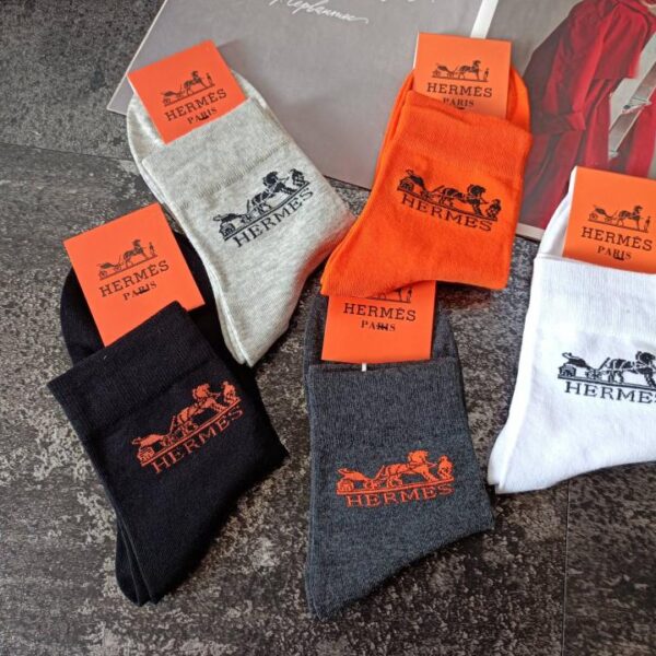 designer,replica,clothing,fake,1:1,lv,luxury,high quality HERMES Socks/Stocks 5 pairs pack 5 different colors Couple style (B0B4)