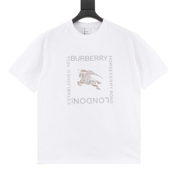 designer,replica,clothing,fake,1:1,lv,luxury,high quality Burberry square letter gold war horse print short-sleeved T-shirt (4E50)