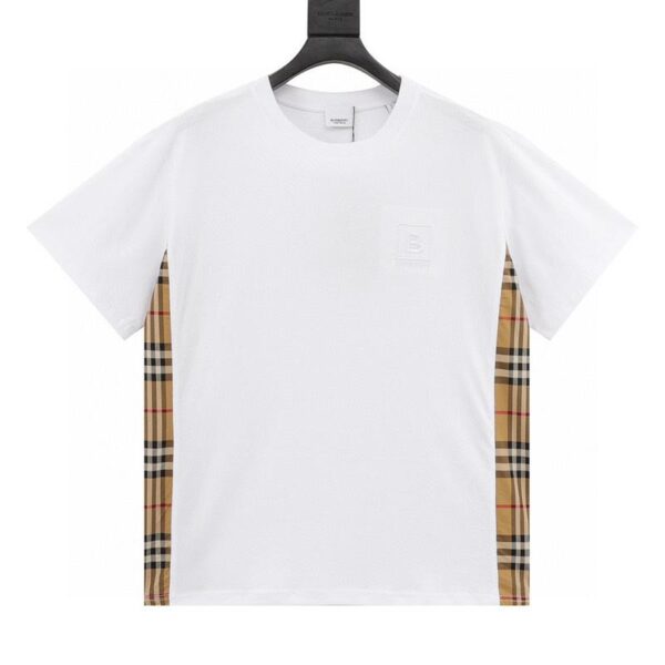 designer,replica,clothing,fake,1:1,lv,luxury,high quality Burberry B logo embroidered plaid patchwork short sleeves on the chest (CCE1)